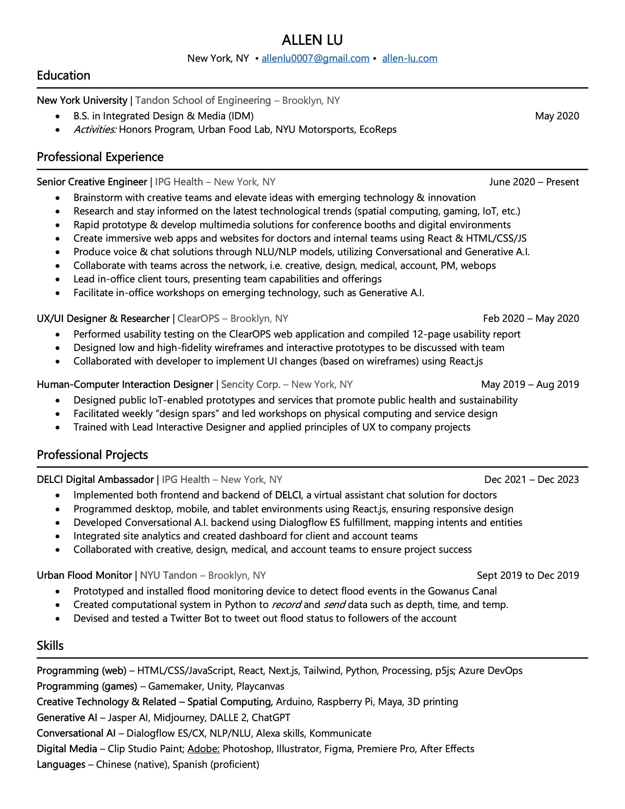 Resume for Allen Lu
